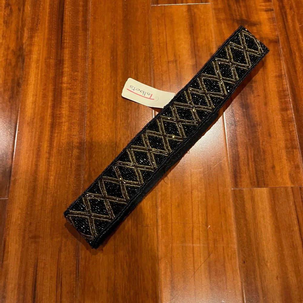 Talbots Vintage Beaded Belt Black Embellished Geometric‎ Design New NWT Small